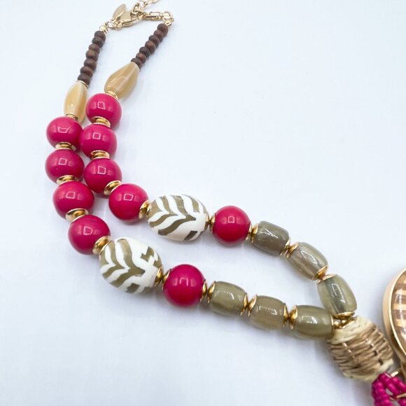 Chico's Layered Pendant Necklace With Pink & Beads Adjustable Chain - Picture 4 of 8